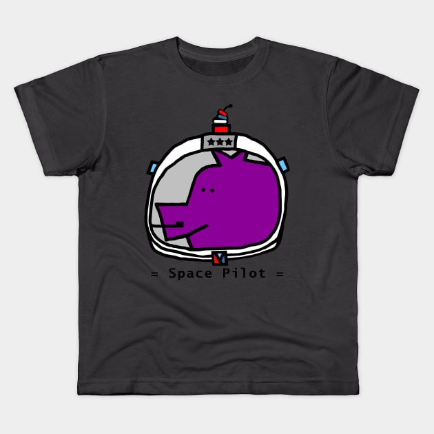 Astronaut Space Pilot Sci Fi Purple Pig Portrait Kids T-Shirt by ellenhenryart